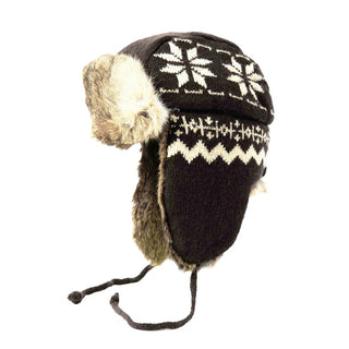 Lambs Wool Knit Aviator Hat with Rabbit Trim