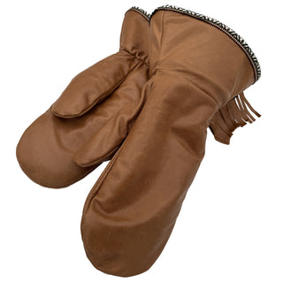 Gauntlet Style Fringed Leather Mittens