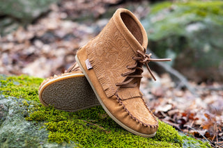 Women's Floral Embossed Suede Moccasin Boots