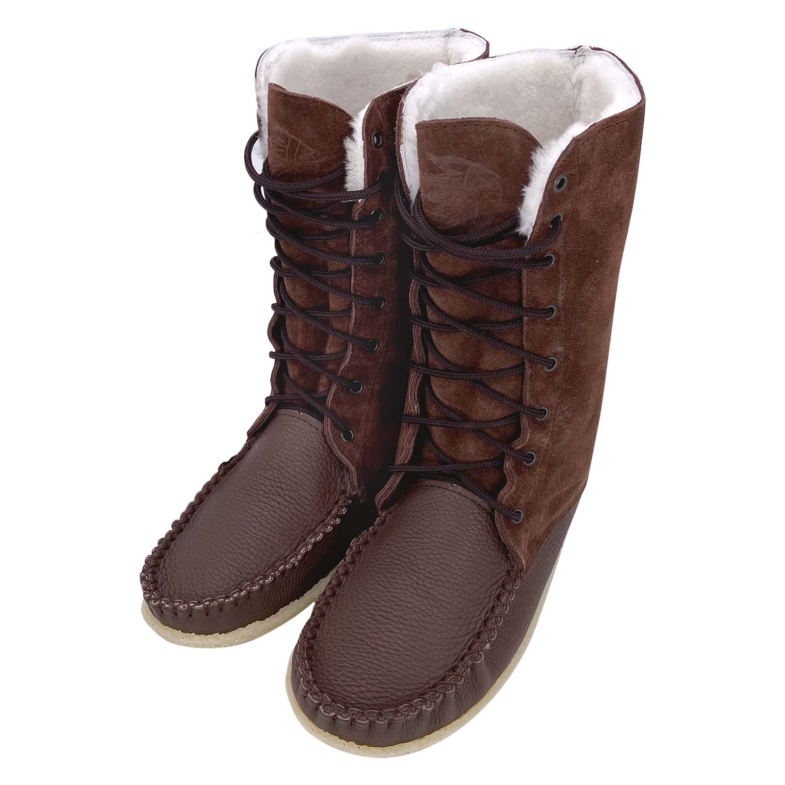 Mens Tall 13” Mid-Calf Brown Genuine Leather & Suede Snowshoe Mukluks ...