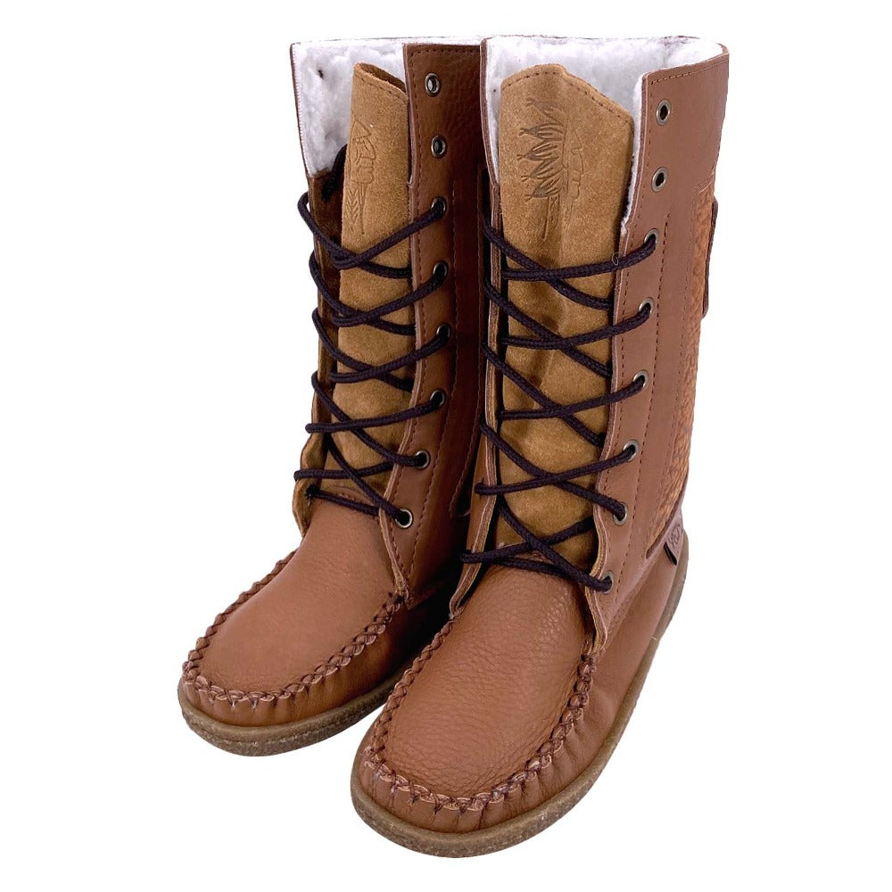 Women's Native American Style Crepe Sole Mid-Calf Moccasin Boots
